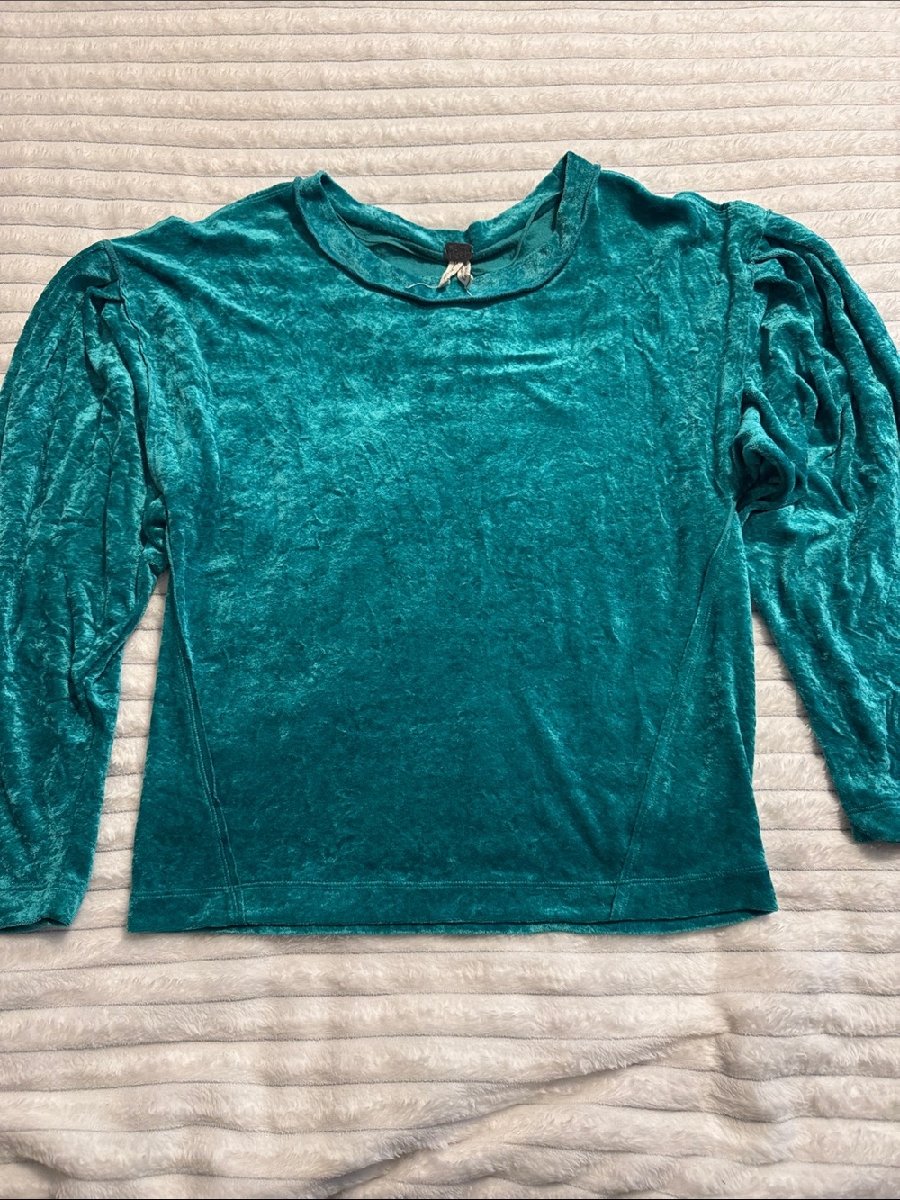 We The Free Teal Crushed Velvet Long Sleeve Top